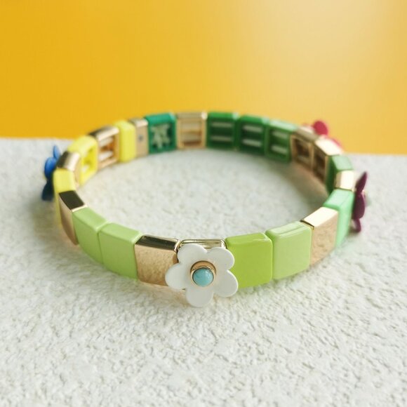Roxanne Assoulin Garden Variety Flower Grass Colorful Enamel Stretch Bracelet Go - Picture 1 of 4